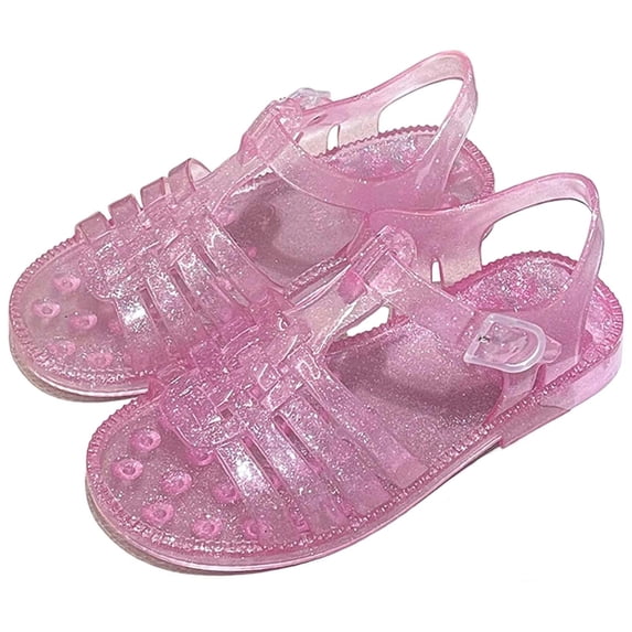JAJAHO Girls Jelly Sandals Summer Princess Flat Dress Shoes For Girl Lightweight Waterproof Open Toe Buckle Sandals Kids Toddlers 1-9Y