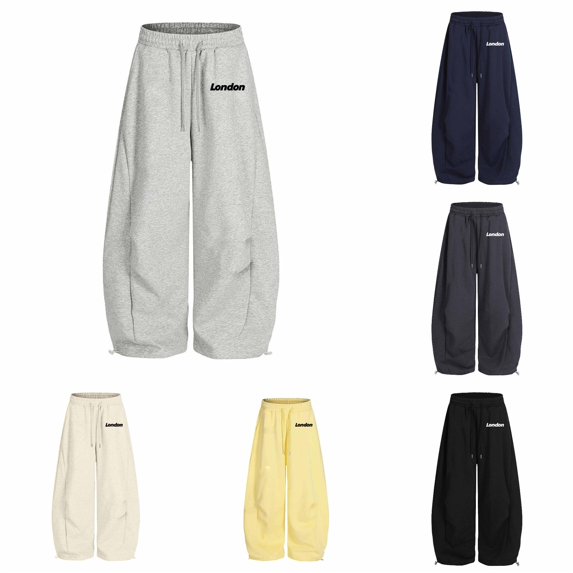 JAJAHO Girls Joggers Sweatpants Drawstring Baggy London Letter Print Kids Athletic Pants With Pockets 5-15Y