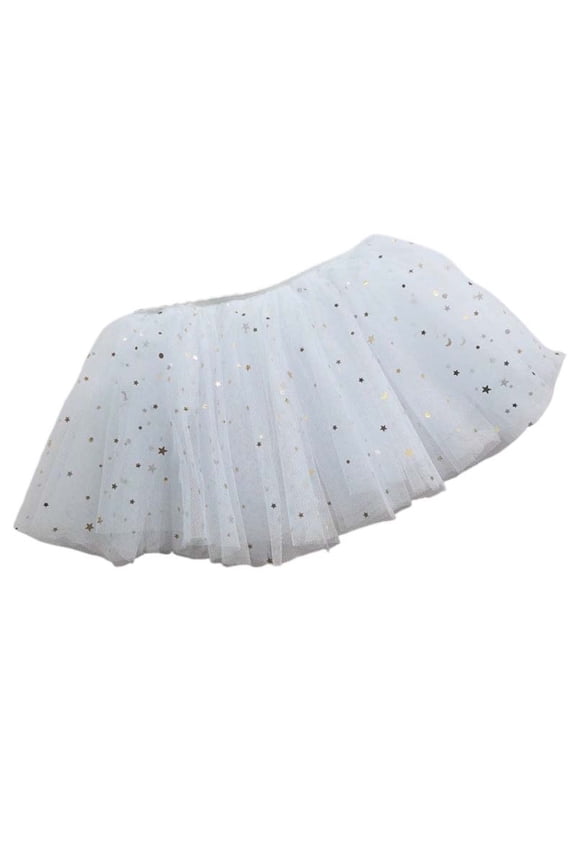 Girls Layered Tutu Skirt Sparkling Star Sequin Tulle Dance Carnival Mini Skirts Elastic Waist Versatile Skirt