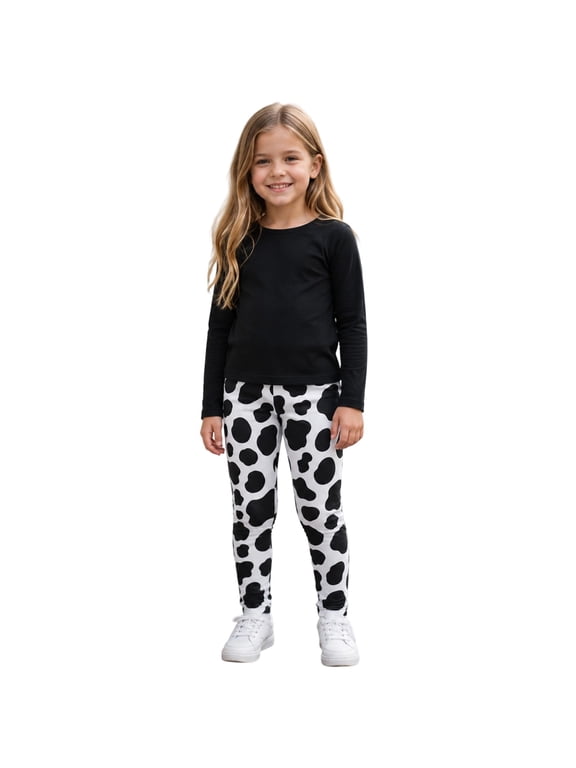 Girls Leggings Cow Print Soft Footless Stretchy Tights Pants For Kids 18M-10Y