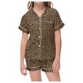 thumbnail image 1 of JAJAHO Girls Leopard Pajamas Set Short Sleeve Button Down 2 Piece Pjs Loungewear Set For Kids 1-14Y, 1 of 7