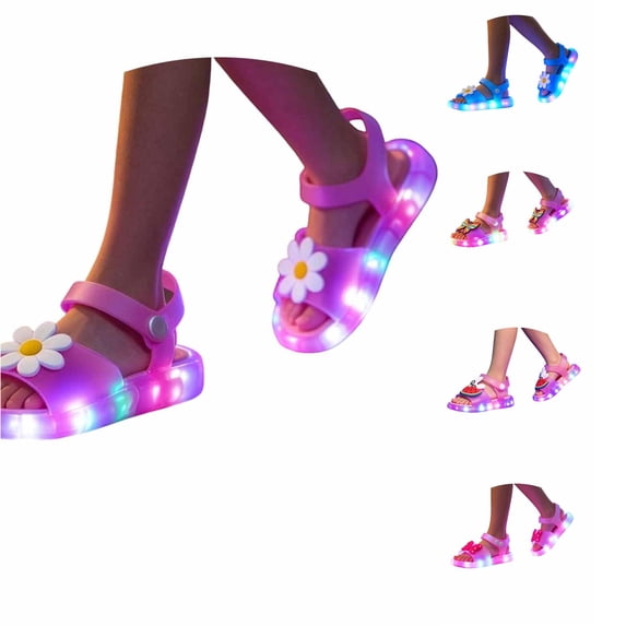JAJAHO Girls Light Up Sandals For Summer Lightweight Open Toe Sparkly Water Beach Shoes Snap Sandals For Kids 4-9Y