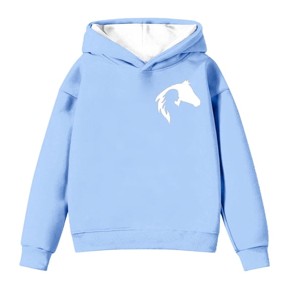 JAJAHO Girls Long Sleeve Hoodie Cute Horse Print Lightweight Spring Sweatshirt For Kids Casual Warm Loose Fit Pullover Comfortable Tops