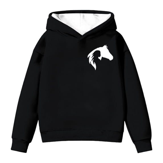 JAJAHO Girls Long Sleeve Hoodie Cute Horse Print Lightweight Spring Sweatshirt For Kids Casual Warm Loose Fit Pullover Cozy Tops