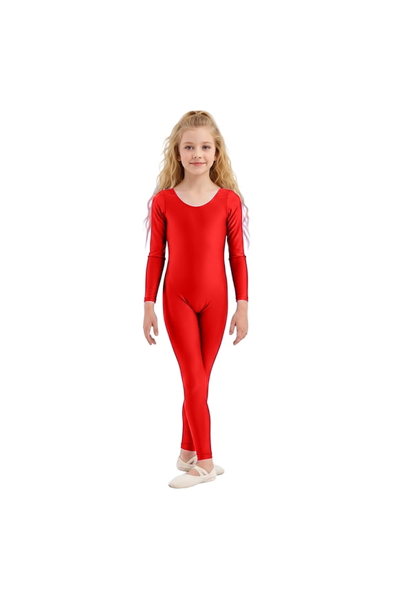 Girls Long Sleeve Jumpsuits Kids Leotards Toddler Romper Scoop Neck Long Sleeve Stretchy Soft Onesie 1-12 Years Dance Trendy One-Pieces