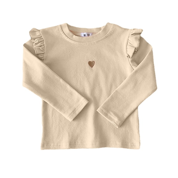 JAJAHO Girls Long Sleeve Layer Top Heart Embroidered Ruffle Bottoming Shirt For Kids Spring Fall Tee Trendy Tops