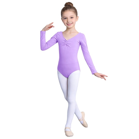 JAJAHO Girls Long Sleeve Leotard Ballet Dancewear Bodysuits For Kids 2-15 Years Ballerina Outfits V Neck Soft Leotards