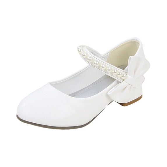 JAJAHO Girls Mary Jane Dress Shoes Princess Low Heel Sandals Pearl Decoration Pointy Toe Party Wedding Footwear For Little/Big Kids Versatile Shoes