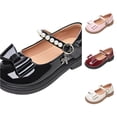 thumbnail image 1 of JAJAHO Girls Mary Jane Flats Dress Shoes Bow Pearl Pu Leather Hook And Loop Kids School Uniform Shoes Wedding Party Footwear 2-13Y, 1 of 9