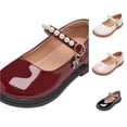 thumbnail image 1 of JAJAHO Girls Mary Jane Flats Dress Shoes Pu Leather Pearl Hook And Loop Kids School Uniform Shoes Wedding Party Footwear 2-13Y, 1 of 6