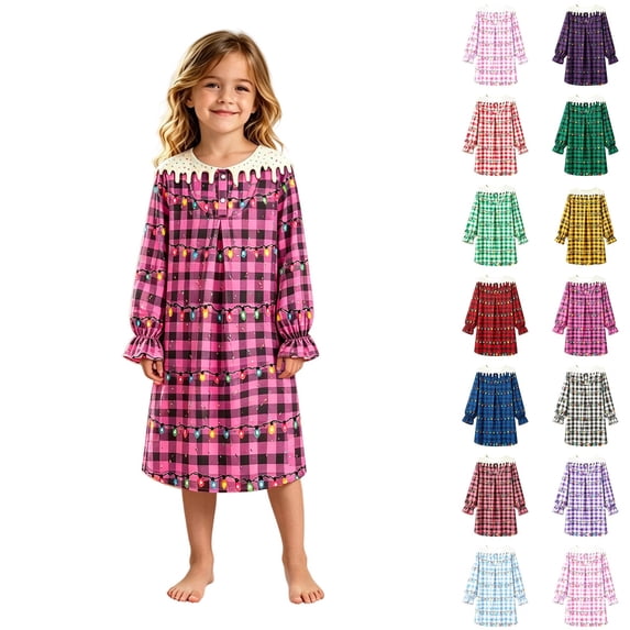 JAJAHO Girls Nightgown Christmas Pajamas Long Sleeve Ruffle Princess Sleep Dress For Kids 3-14Y