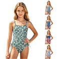 thumbnail image 1 of JAJAHO Girls One Piece Swimsuit Floral Print Side Drawstring Spaghetti Strap Full Coverage Ruched Bathing Suit For Kids Teens 7-18Y, 1 of 5