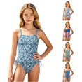 thumbnail image 1 of JAJAHO Girls One Piece Swimsuit Floral Print Side Drawstring Spaghetti Strap Full Coverage Ruched Bathing Suit For Kids Teens 7-18Y, 1 of 6