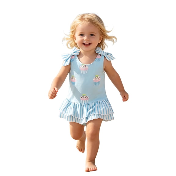 JAJAHO Girls One Piece Swimsuit For Kids Sleeveless Bowknot Backless Swim Dress With Built In Briefs Bathing Suit 3-8Y Stylish Beachwear