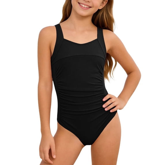JAJAHO Girls One Piece Swimsuit For Kids 8-16Y Wide Strap Scoop Neck High Cut Bathing Suit For Swimming Pool Beach Summer Water Sports Stylish Swimwear