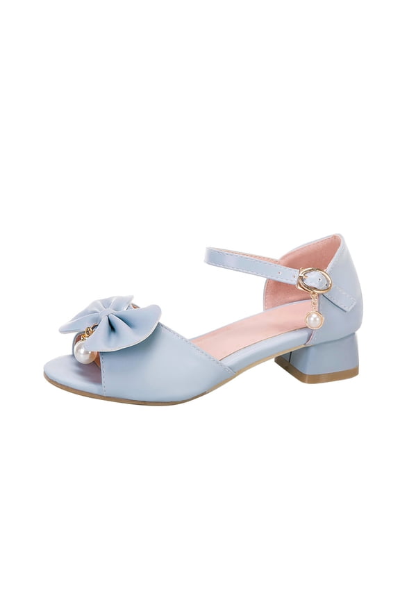 Girls Open Toe Dress Shoes For Girl Bow Princess Pumps Sandals Wedding Party Buckle Low Heels For Little/Big Kids 7-14 Years Trendy Shoes