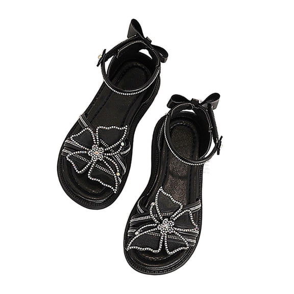 JAJAHO Girls Open Toe Sandals For Kids Summer Glitter Rhinestone Floral Hook And Loop Shoes Lightweiht Princess Sandals Trendy Shoes