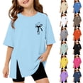 thumbnail image 1 of JAJAHO Girls Oversized Tee Short Sleeve T Shirts For Kids Side Slit Crew Neck Casual Graphic Tee Summer Girl Clothes 3-16Y Trendy Tops, 1 of 5