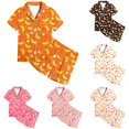 thumbnail image 1 of JAJAHO Girls Pajamas For Kids 2-13Y Satin 2 Piece Sets Banana Printed Short Sleeve Button Up Shirts And Shorts Set, 1 of 3