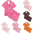 thumbnail image 1 of JAJAHO Girls Pajamas For Kids 2-13Y Satin 2 Piece Sets Cherry Printed Short Sleeve Button Up Shirts And Shorts Set, 1 of 3