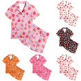 thumbnail image 1 of JAJAHO Girls Pajamas For Kids 2-13Y Satin 2 Piece Sets Strawberry Printed Short Sleeve Button Up Shirts And Shorts Set, 1 of 3