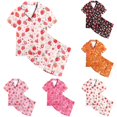 thumbnail image 1 of JAJAHO Girls Pajamas For Kids 2-13Y Satin 2 Piece Sets Strawberry Printed Short Sleeve Button Up Shirts And Shorts Set, 1 of 3