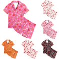 thumbnail image 1 of JAJAHO Girls Pajamas For Kids 2-13Y Satin 2 Piece Sets Strawberry Printed Short Sleeve Button Up Shirts And Shorts Set, 1 of 3
