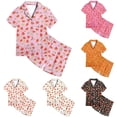 thumbnail image 1 of JAJAHO Girls Pajamas For Kids 2-13Y Satin 2 Piece Sets Watermelon Printed Short Sleeve Button Up Shirts And Shorts Set, 1 of 3