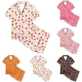 thumbnail image 1 of JAJAHO Girls Pajamas For Kids 2-13Y Satin 2 Piece Sets Watermelon Printed Short Sleeve Button Up Shirts And Shorts Set, 1 of 3