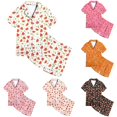 thumbnail image 1 of JAJAHO Girls Pajamas For Kids 2-13Y Satin 2 Piece Sets Watermelon Printed Short Sleeve Button Up Shirts And Shorts Set, 1 of 3