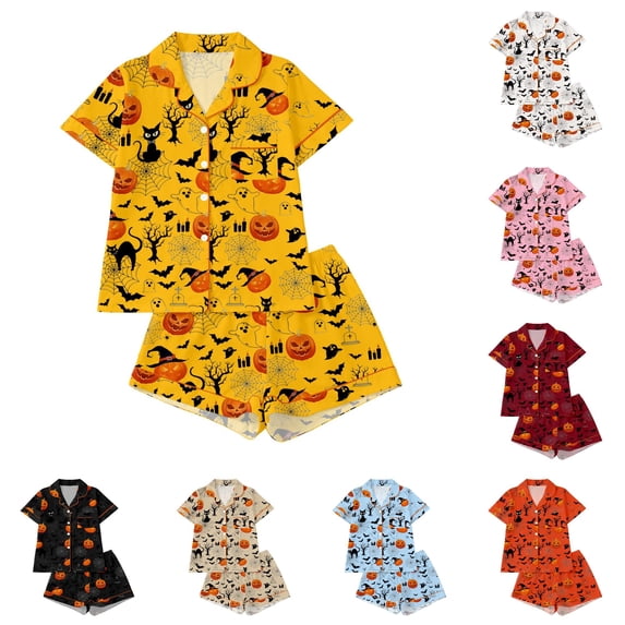 JAJAHO Girls Pajamas Halloween 2 Piece Long Sleeve Long Pants Pajama Set Kids Cute Pj Holiday Sleepwear Size 3-14