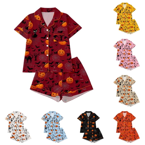 JAJAHO Girls Pajamas Halloween 2 Piece Long Sleeve Long Pants Pajama Set Kids Cute Pj Holiday Sleepwear Size 3-14