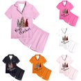 thumbnail image 1 of JAJAHO Girls Pajamas Merry Christmas Holiday Satin Sleepwear Short Sleeve 2 Piece Set Sizes 2-13Y, 1 of 6