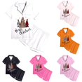 thumbnail image 1 of JAJAHO Girls Pajamas Merry Christmas Holiday Satin Sleepwear Short Sleeve 2 Piece Set Sizes 2-13Y, 1 of 6