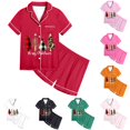 thumbnail image 1 of JAJAHO Girls Pajamas Merry Christmas Pjs Satin Sleepwear Short Sleeve 2 Piece Set Sizes 2-13Y, 1 of 5