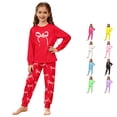 thumbnail image 1 of JAJAHO Girls Pajamas Set 2 Piece Soft Kids Loungewear Pjs Bow Print Long Sleeve Nightwear 3-14Y, 1 of 7