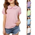 thumbnail image 1 of JAJAHO Girls Polo Shirts Back To School Clothes Sizes 3M-6Y Toddler Kids Puff Short Sleeve Peter Pan Collar Solid Color School Uniform Shirts, 1 of 9