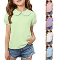 thumbnail image 1 of JAJAHO Girls Polo Shirts Back To School Clothes Sizes 3M-6Y Toddler Kids Puff Short Sleeve Peter Pan Collar Solid Color School Uniform Shirts, 1 of 5