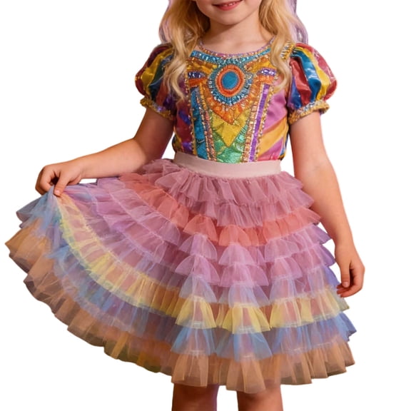JAJAHO Girls Rainbow Tutu Skirt Multi Layers Fluffy Tulle Dance Ballet Skirt Princess Birthday Party Clothes For Kids 1-10 Years Trendy Skirt