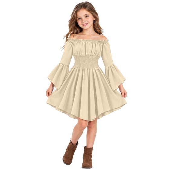JAJAHO Girls Renaissance Dress Off Shoulder Bell Sleeve Pirate Halloween Dress For Carnival Party 3-11Y