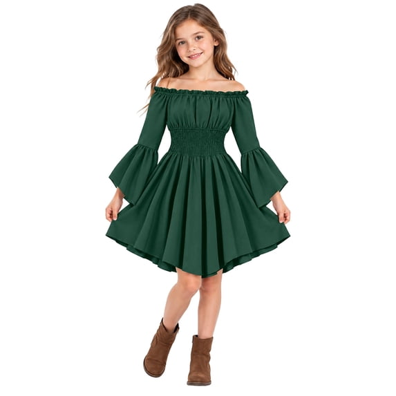 JAJAHO Girls Renaissance Dress Off Shoulder Bell Sleeve Pirate Halloween Dress For Carnival Party 3-11Y