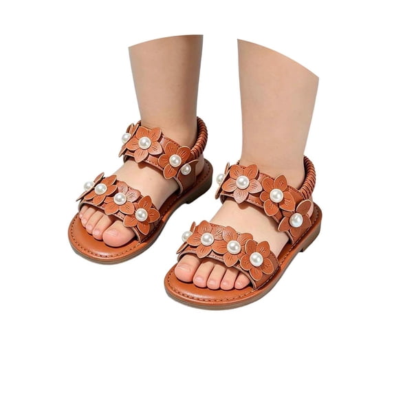 JAJAHO Girls Sandals Summer Open Toe Floral Design Outdoor Hook And Loop Flat Shoes For Little/Big Kids Lovely Shoes