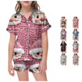 thumbnail image 1 of JAJAHO Girls Santa Claus Pajamas Christmas Sleepwear Short Sleeve Button Down 2 Piece Pjs Set For Kids 2-13Y, 1 of 4