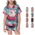 thumbnail image 1 of JAJAHO Girls Santa Claus Pajamas Christmas Sleepwear Short Sleeve Button Down 2 Piece Pjs Set For Kids 2-13Y, 1 of 4