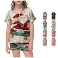 thumbnail image 1 of JAJAHO Girls Santa Claus Pajamas Christmas Sleepwear Short Sleeve Button Down 2 Piece Pjs Set For Kids 2-13Y, 1 of 4