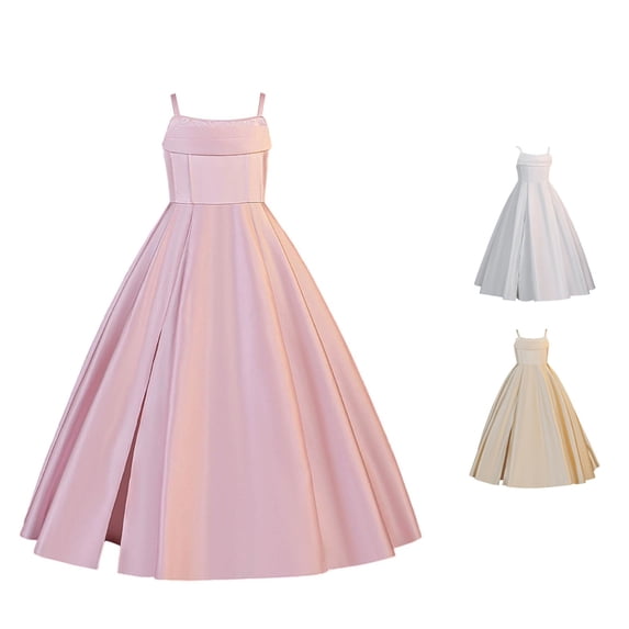 JAJAHO Girls Satin Dresses Flower Girl Dress Spaghetti Strap Puffy Maxi Ball Gown Wedding Party Prom Wear For Kids 8-13Y