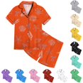thumbnail image 1 of JAJAHO Girls Satin Pajama Sets Bow Print Summer Sleepwear Short Sleeve Button Up Shirts And Shorts 2 Piece Set 2-13Y, 1 of 4