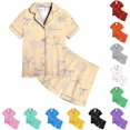 thumbnail image 1 of JAJAHO Girls Satin Pajama Sets Bow Print Summer Sleepwear Short Sleeve Button Up Shirts And Shorts 2 Piece Set 2-13Y, 1 of 4