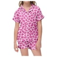 thumbnail image 1 of JAJAHO Girls Satin Pajamas Set Leopard 2 Piece Pjs Short Sleeve Button Up Shirts And Shorts Sets For Kids 2-13Y, 1 of 5