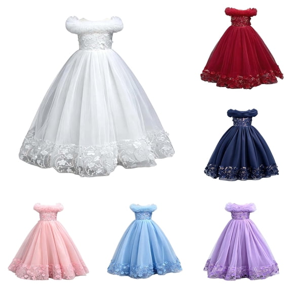 JAJAHO Girls Sequin Dresses Sparkly Tulle Birthday Princess Party Dress Fuzzy Trim Maxi Ball Gown Flower Girl Dress For Wedding Party Prom 3-12Y